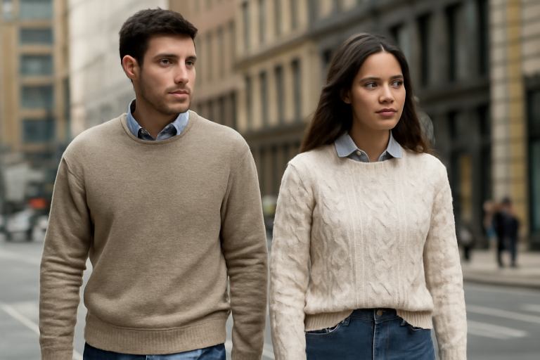 personnes superposant pulls et chemises en ville