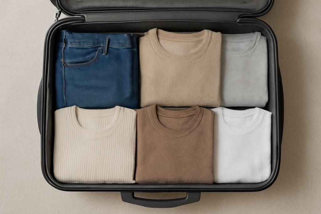 valise ouverte avec tenues pliees soigneusement