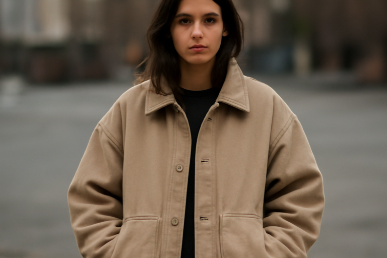 personne portant veste oversize équilibrée