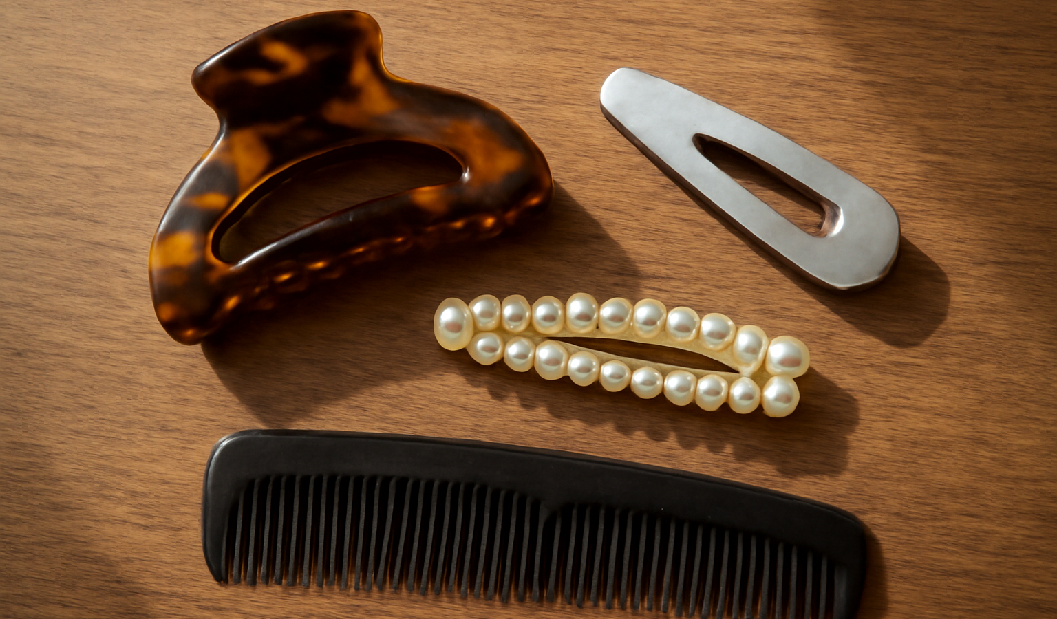 barrettes et peigne posés sur table