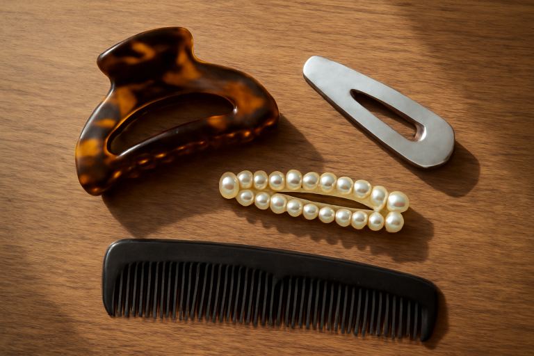 barrettes et peigne posés sur table