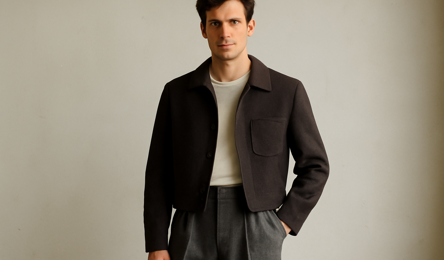homme portant pantalon taille haute et veste courte
