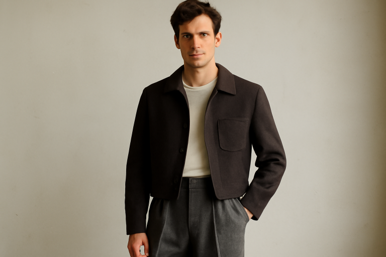 homme portant pantalon taille haute et veste courte