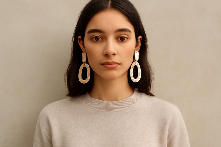 personne portant boucles statement avec pull simple