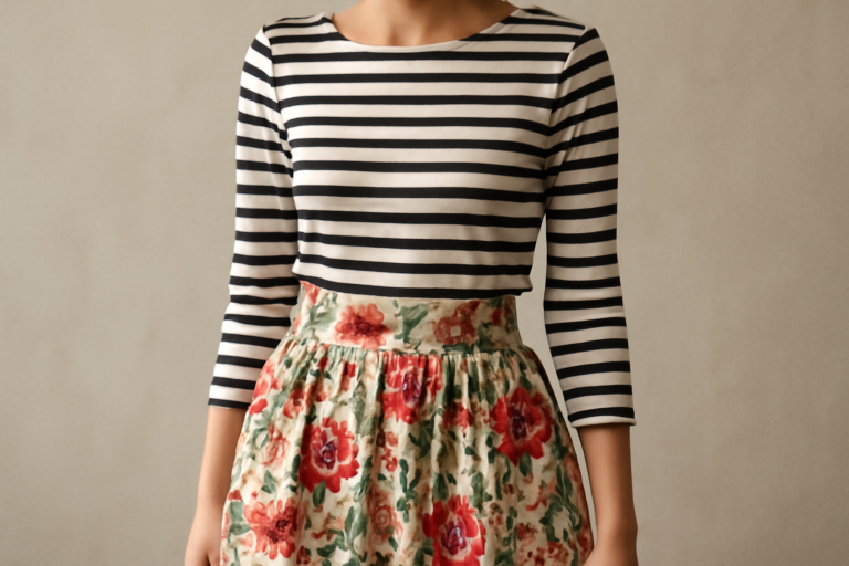 tenue mixant rayures et fleurs