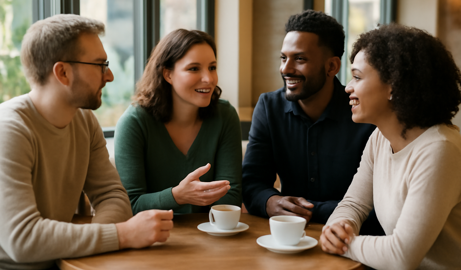 personnes discutant autour d'une table de café