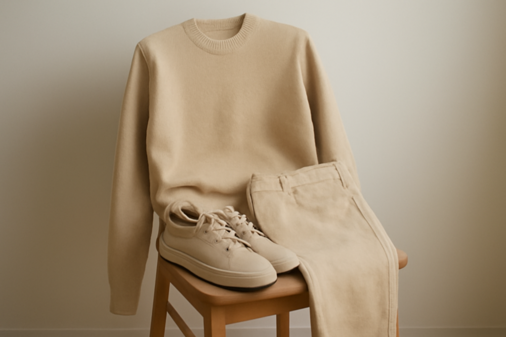 tenue monochrome posée sur une chaise