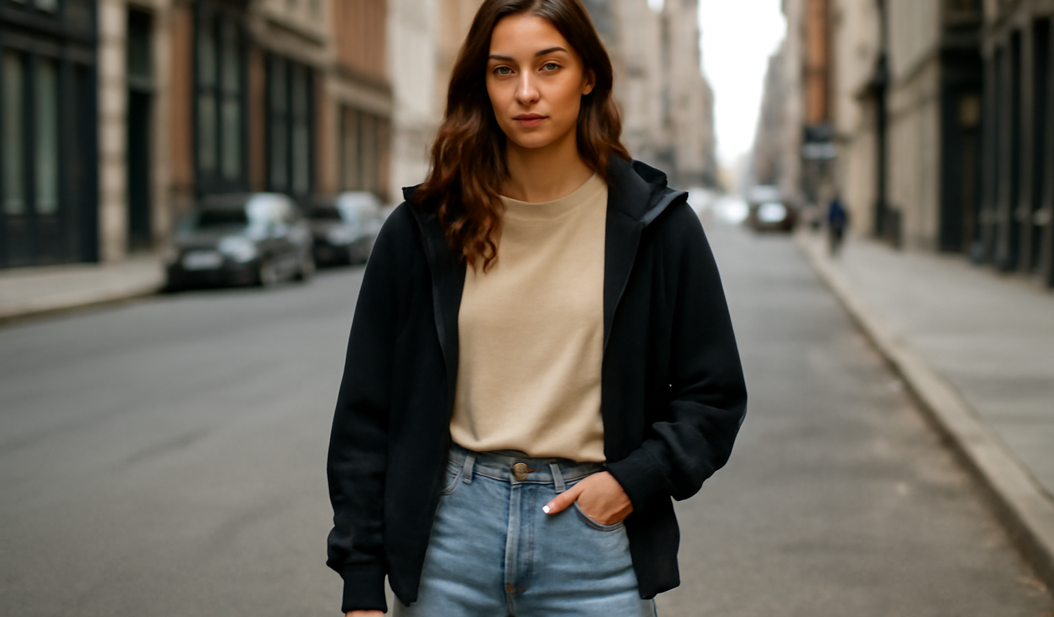 femme en tenue street posant en rue