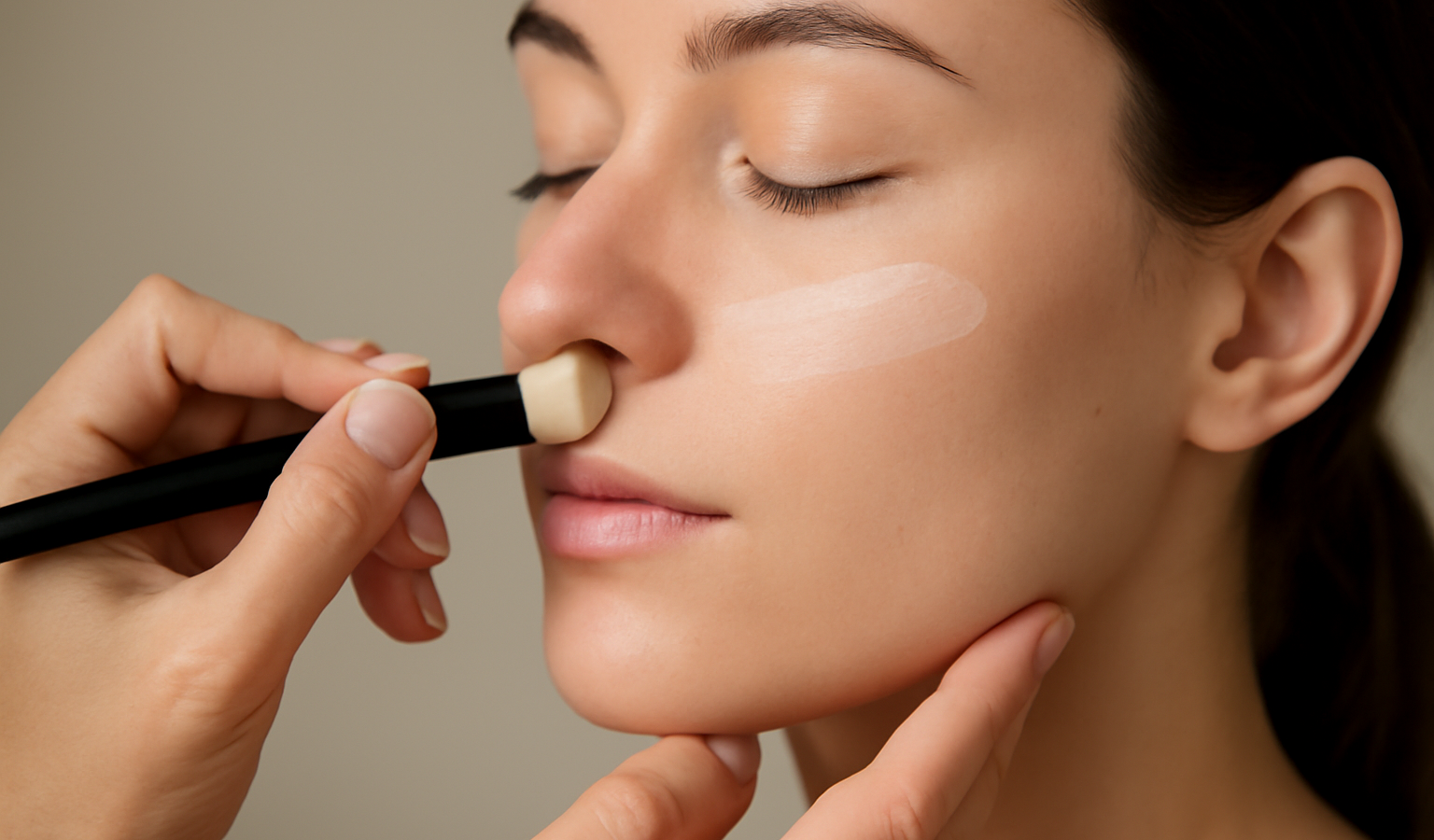 mains appliquant une base lissante sur visage