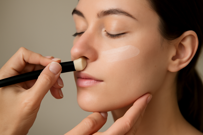 mains appliquant une base lissante sur visage
