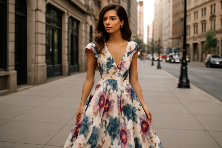 femme portant robe createur en ville