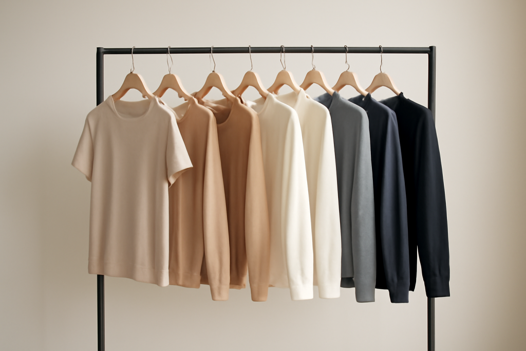 portant de vêtements basiques en rayon épuré