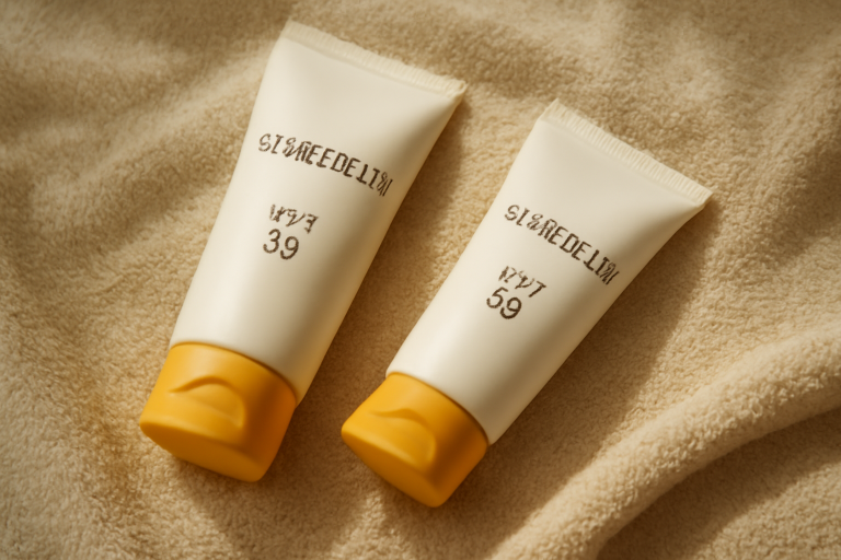 tubes de solaire posés sur une serviette