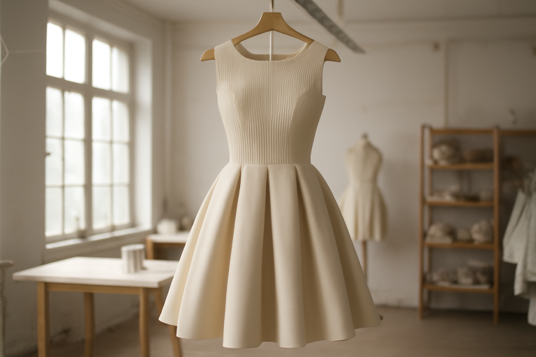 robe structurée suspendue dans un atelier clair
