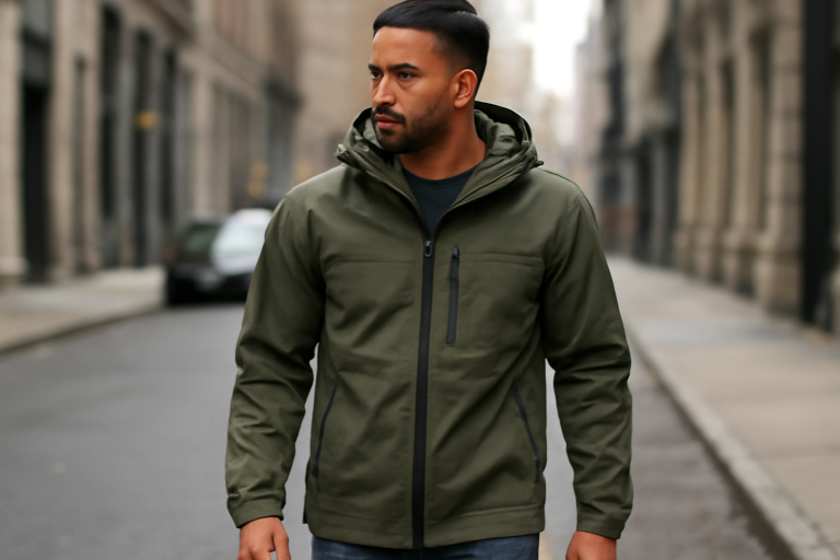 personne en veste technique décontractée en rue