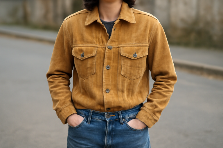personne portant veste vintage et jeans modernes