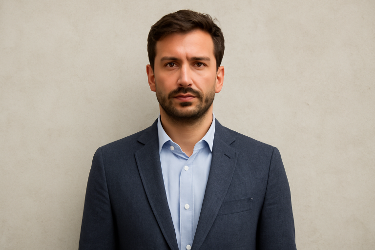 homme portant un blazer droit devant un mur