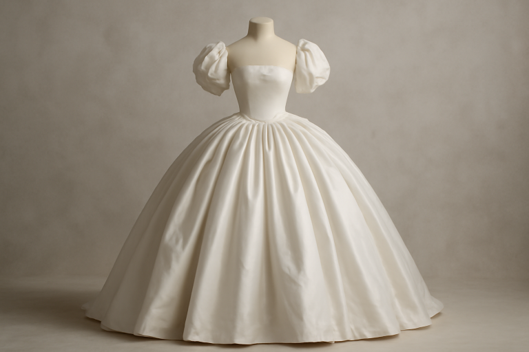 robe volumineuse posée sur un mannequin neutre