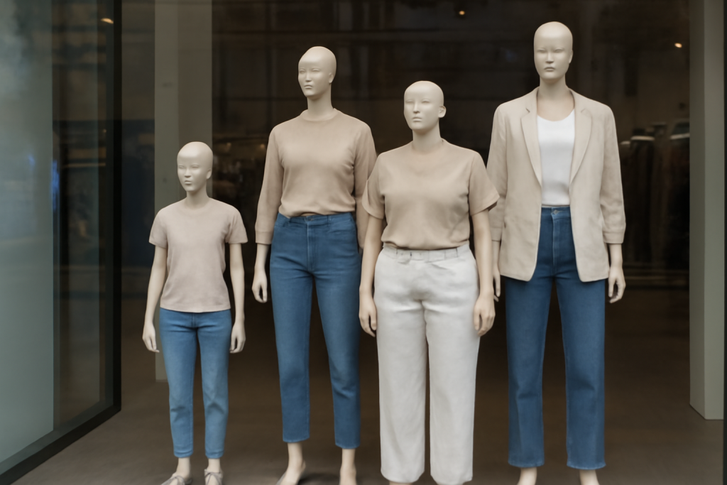 mannequins de tailles variées en vitrine