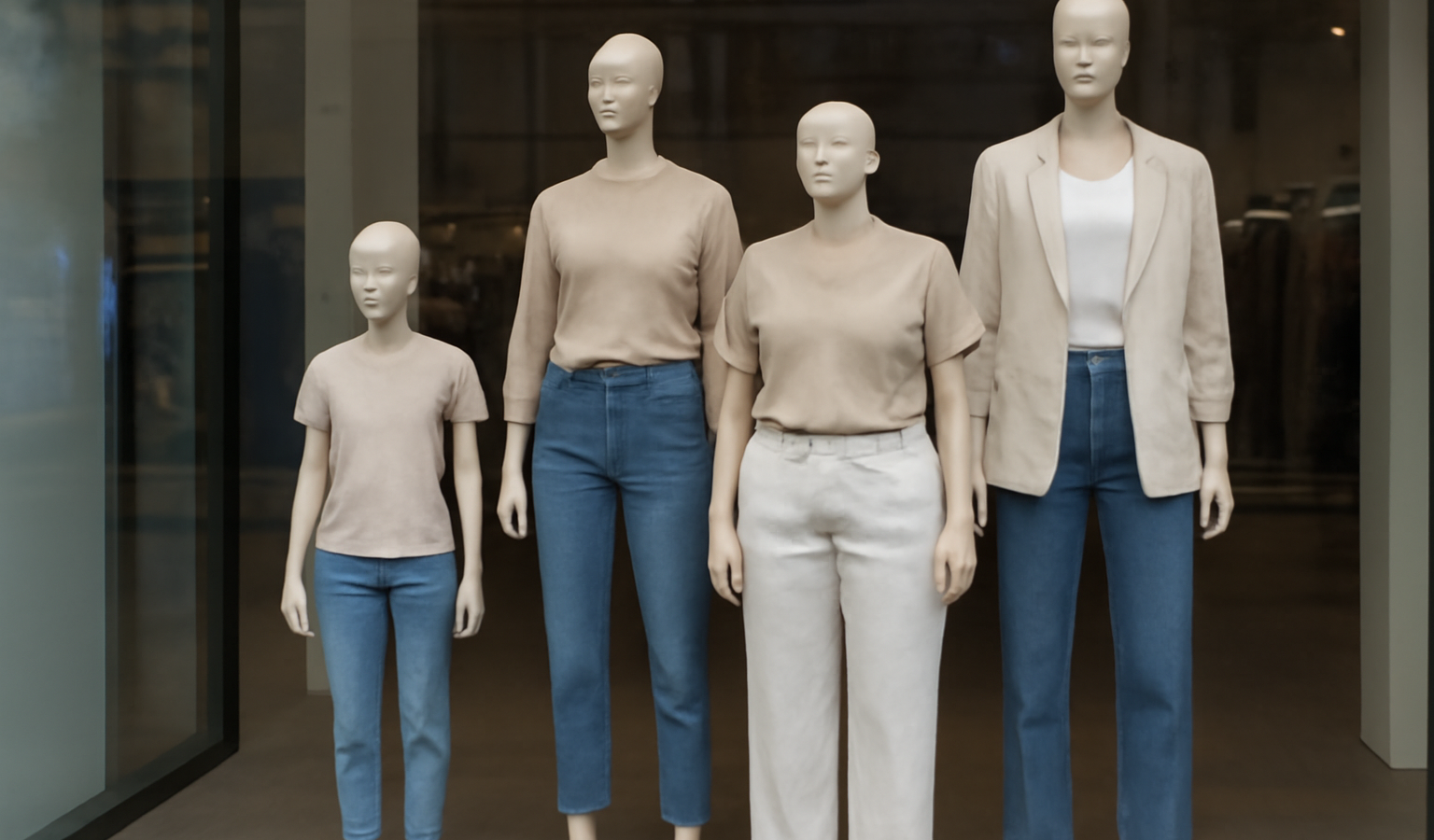 mannequins de tailles variées en vitrine