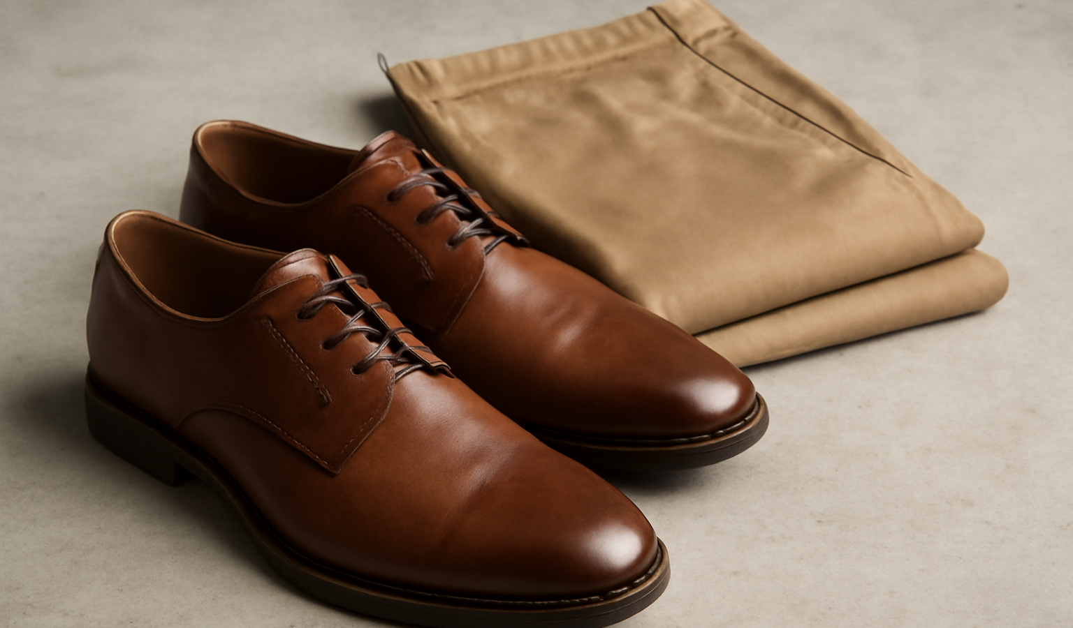 paire de chaussures posées près d'un pantalon plié
