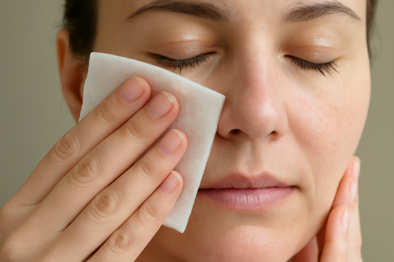 mains pressant une compresse apaisante sur le visage