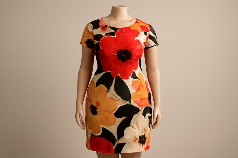 robe imprimée grande échelle sur mannequin courbe