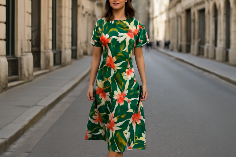 robe a grand imprime portee en rue