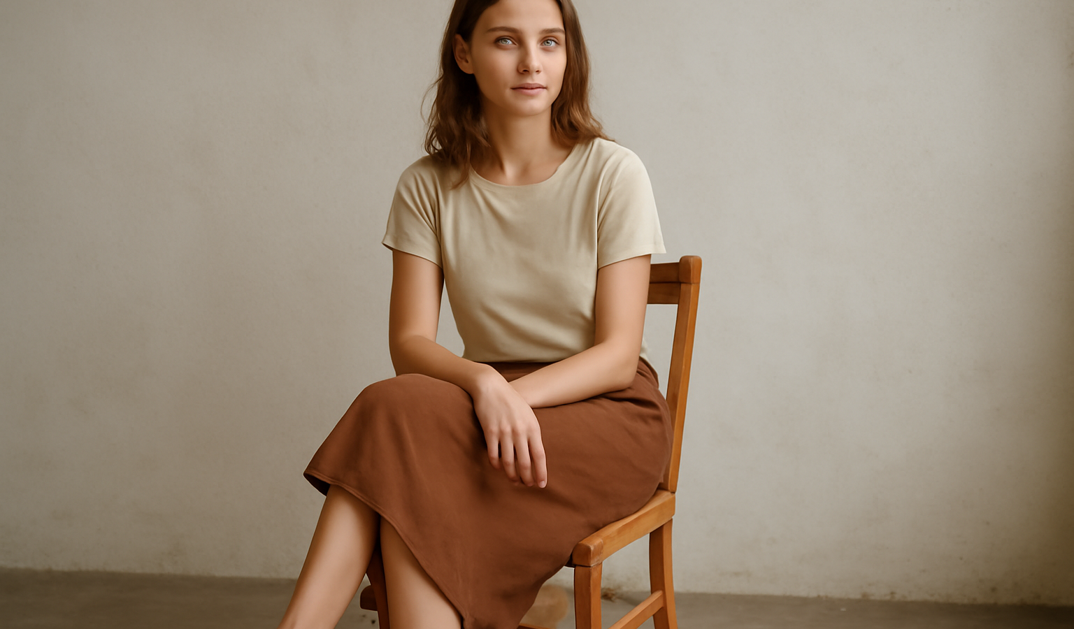 femme assise portant jupe mi-longue
