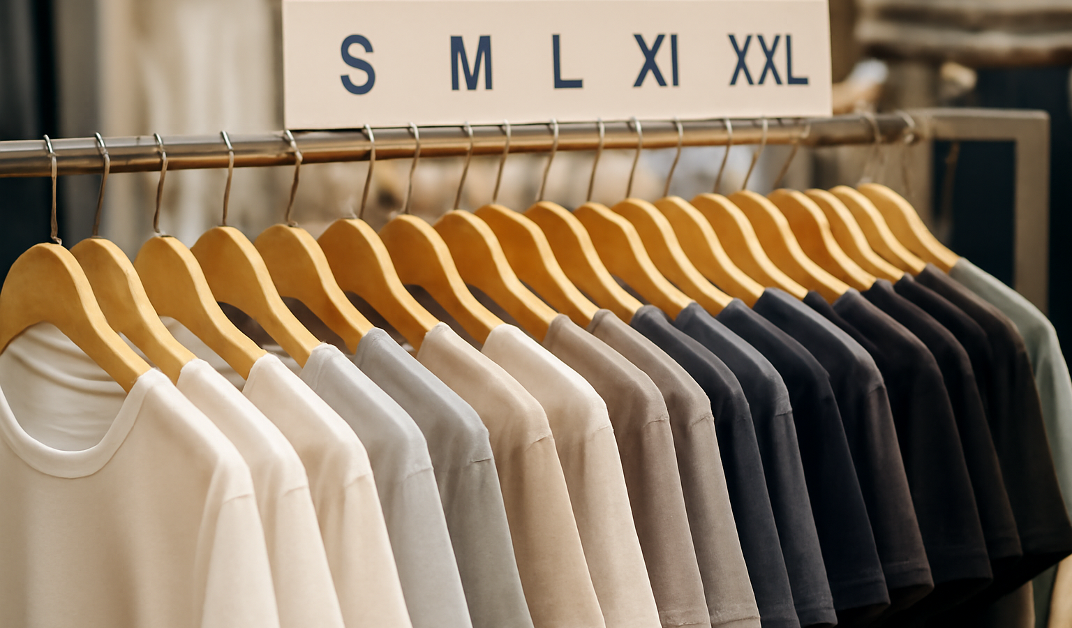 rayon vêtements avec tailles variées alignées
