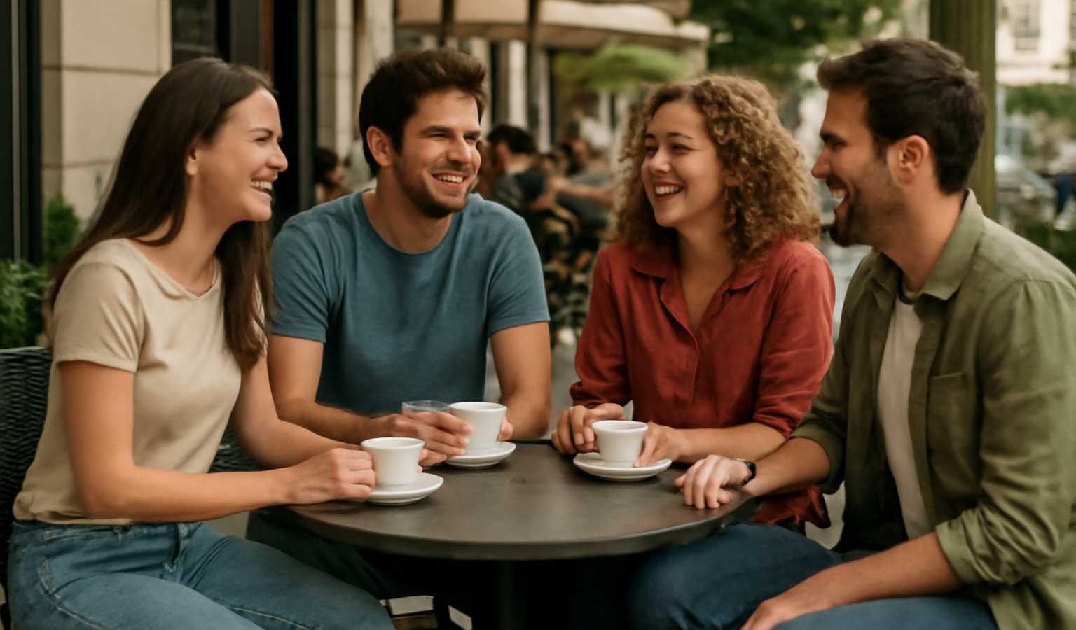 personnes habillées décontractées sur terrasse café