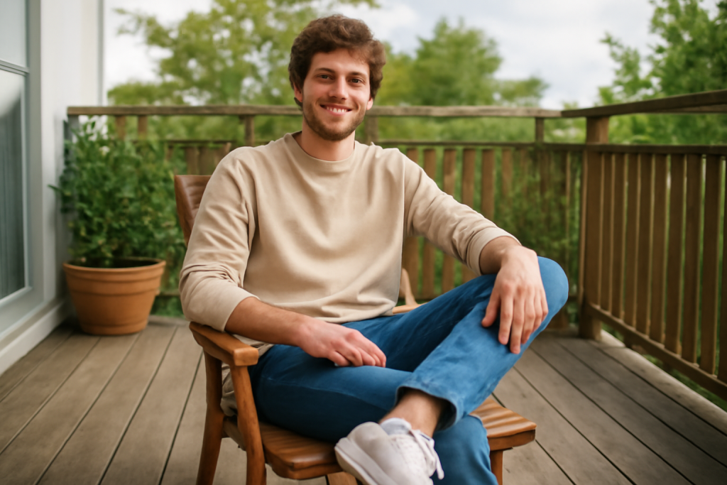 personne en tenue decontractee sur terrasse