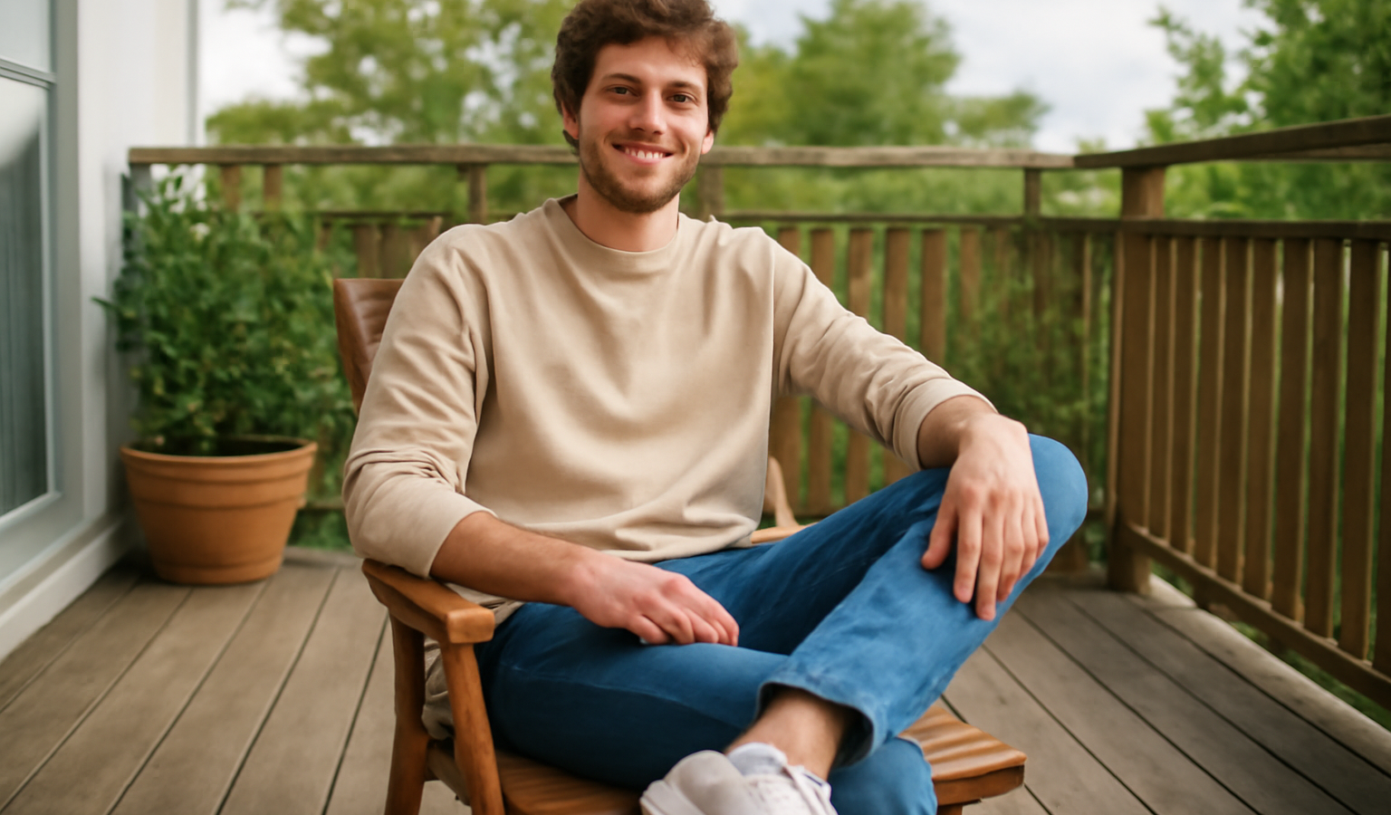 personne en tenue decontractee sur terrasse