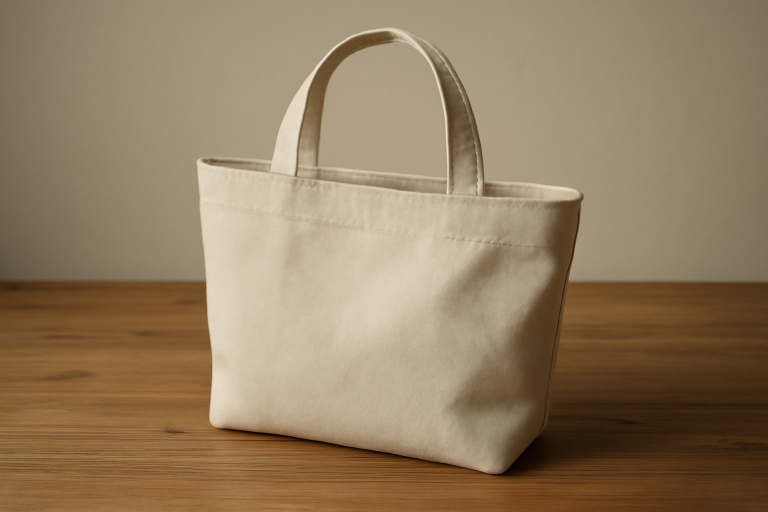 sac minimal posé sur table en bois