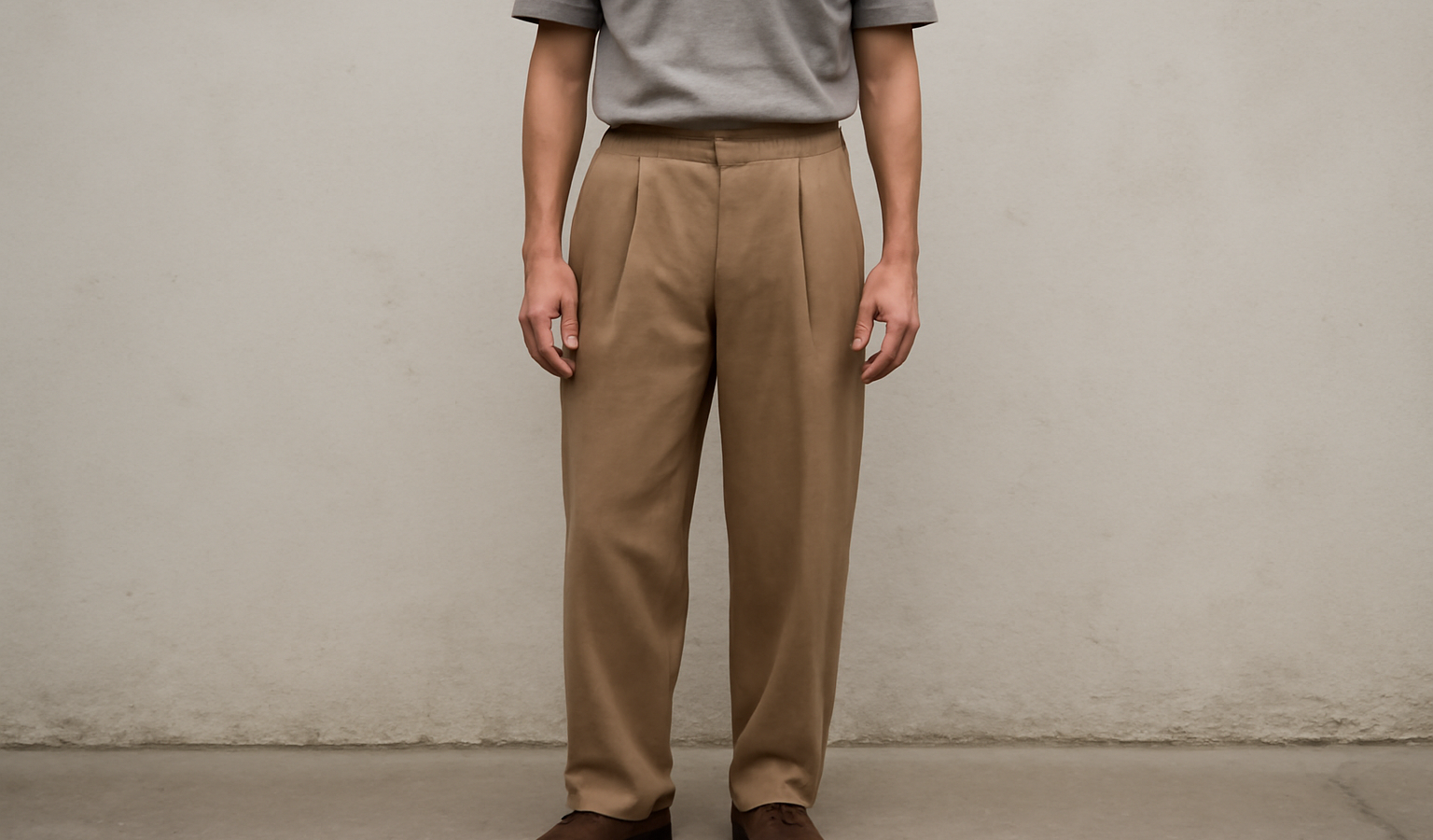 homme portant pantalon ample et mocassins
