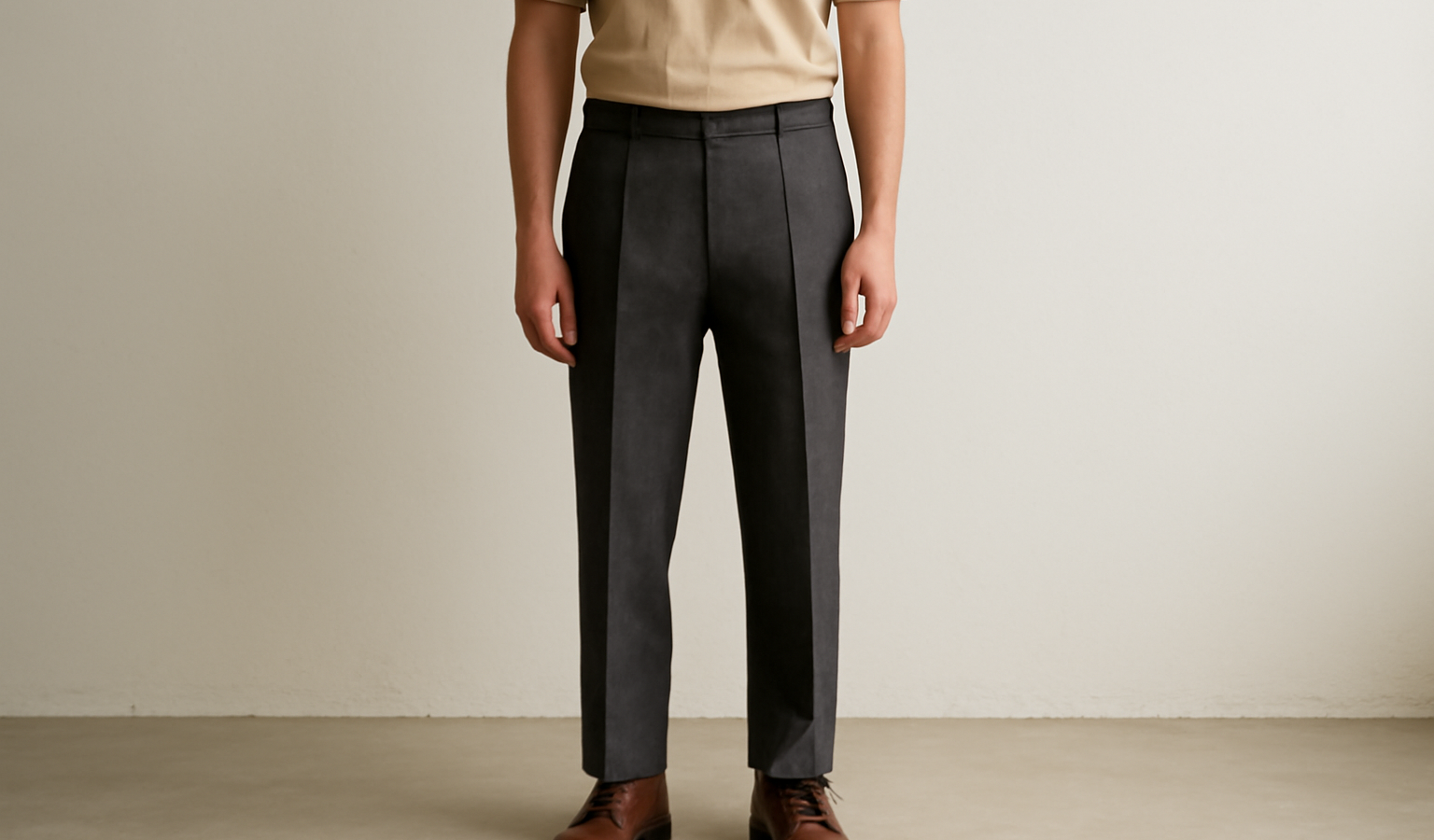 homme debout montrant la coupe du pantalon
