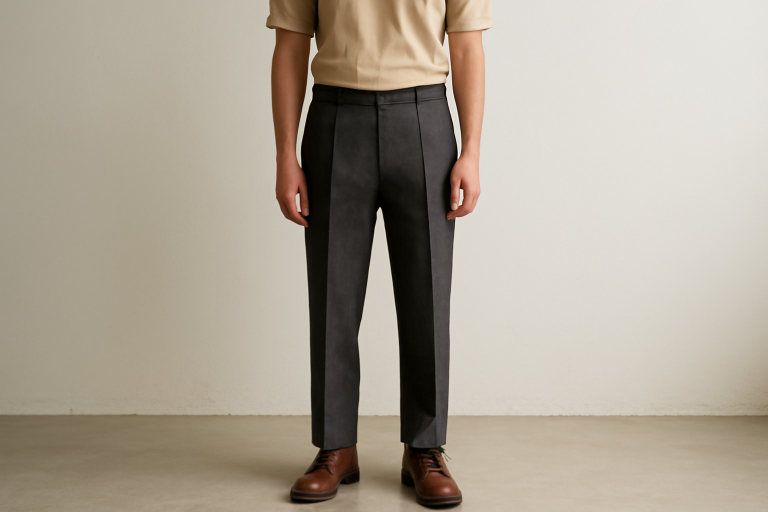 homme debout montrant la coupe du pantalon