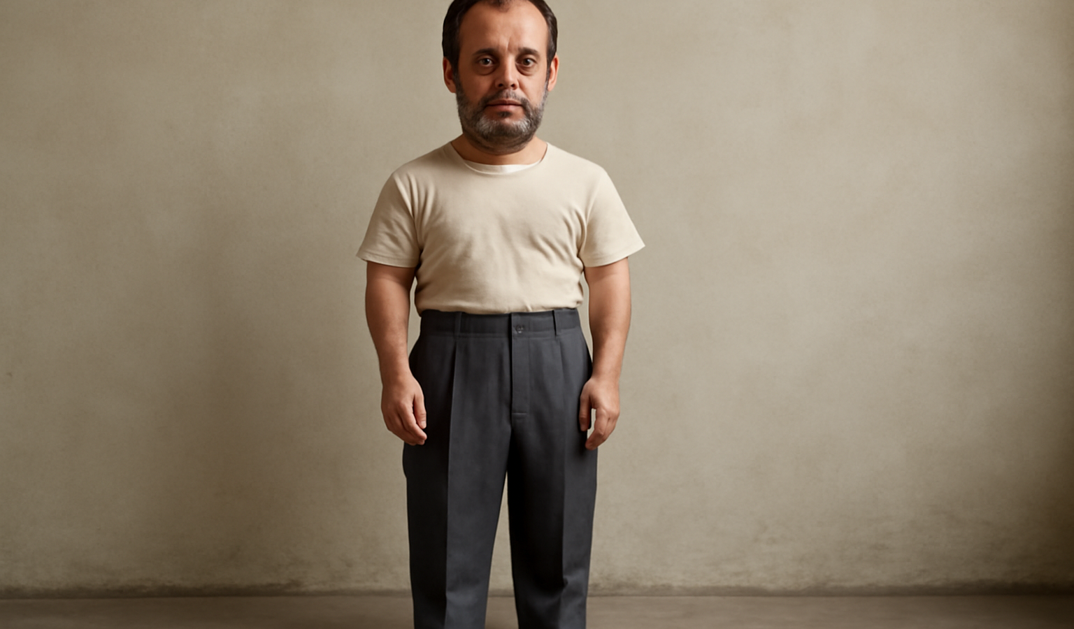 homme petit portant pantalon taille haute