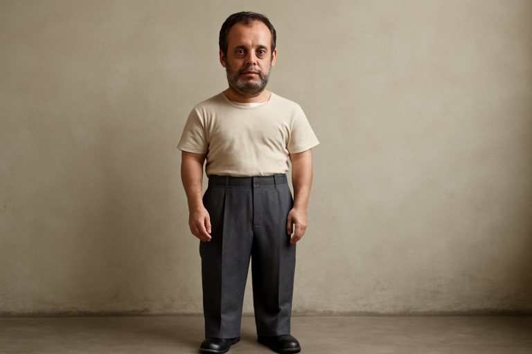 homme petit portant pantalon taille haute