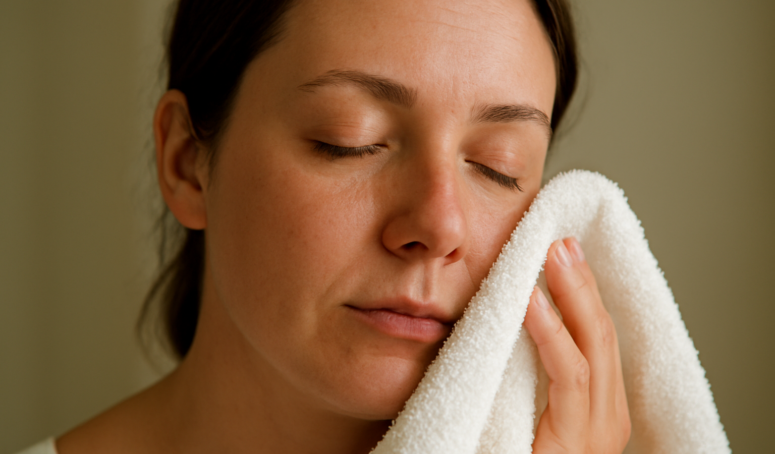 visage essuyé doucement avec serviette