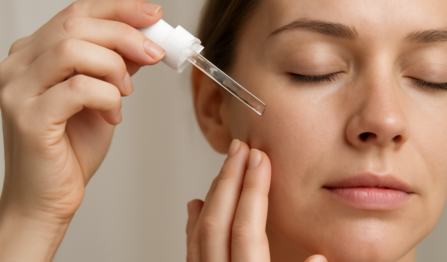 mains appliquant un sérum sur le visage