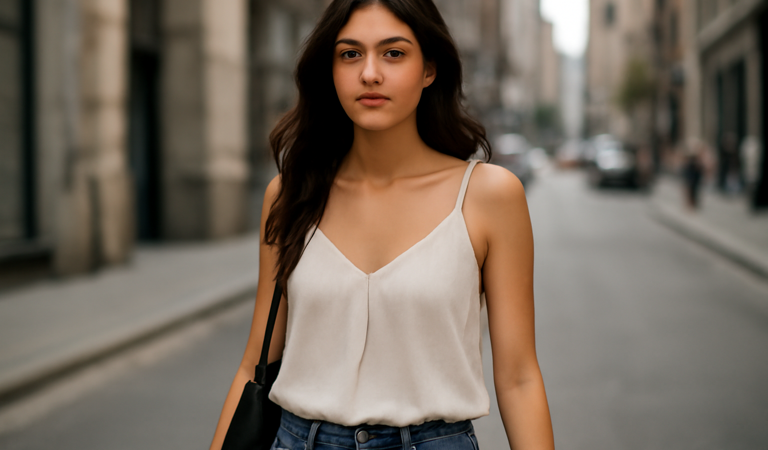 femme portant top fluide en ville
